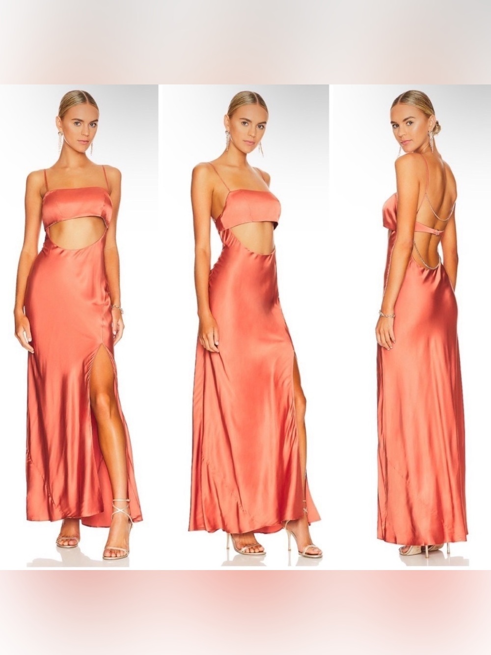 Revolve LPA Satin Copper Backless Maxi Dress